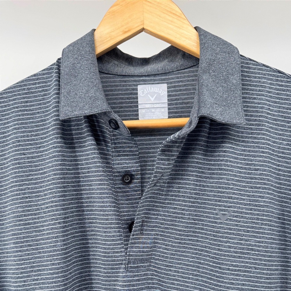 Callaway Polo Shirt Mens Medium Grey Excellent Opti-Dri Striped Golf Top